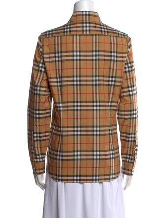 Burberry Plaid Print Long Sleeve Button-Up Top