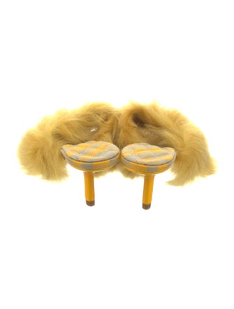 Burberry Fur Leather Trim Embellishment Slides