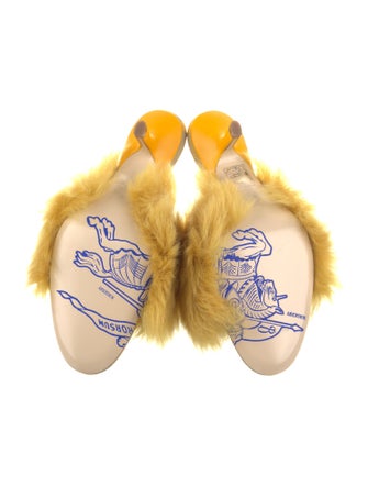 Burberry Fur Leather Trim Embellishment Slides