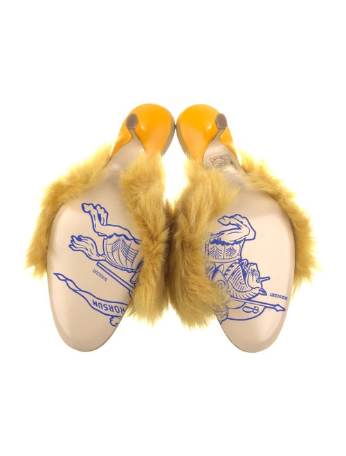 Burberry Fur Leather Trim Embellishment Slides