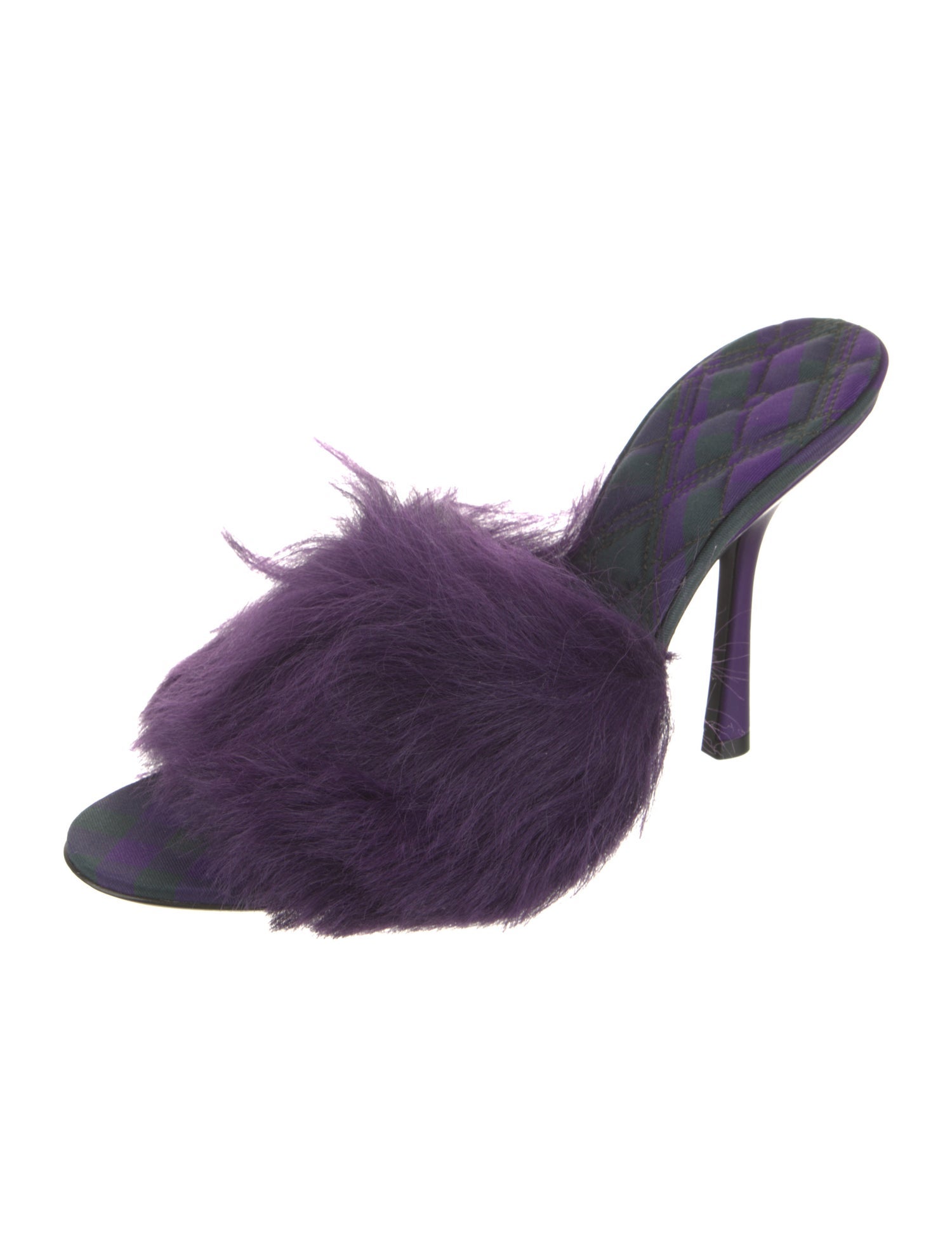 Burberry Fur Leather Trim Embellishment Slides