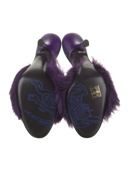 Burberry Fur Leather Trim Embellishment Slides