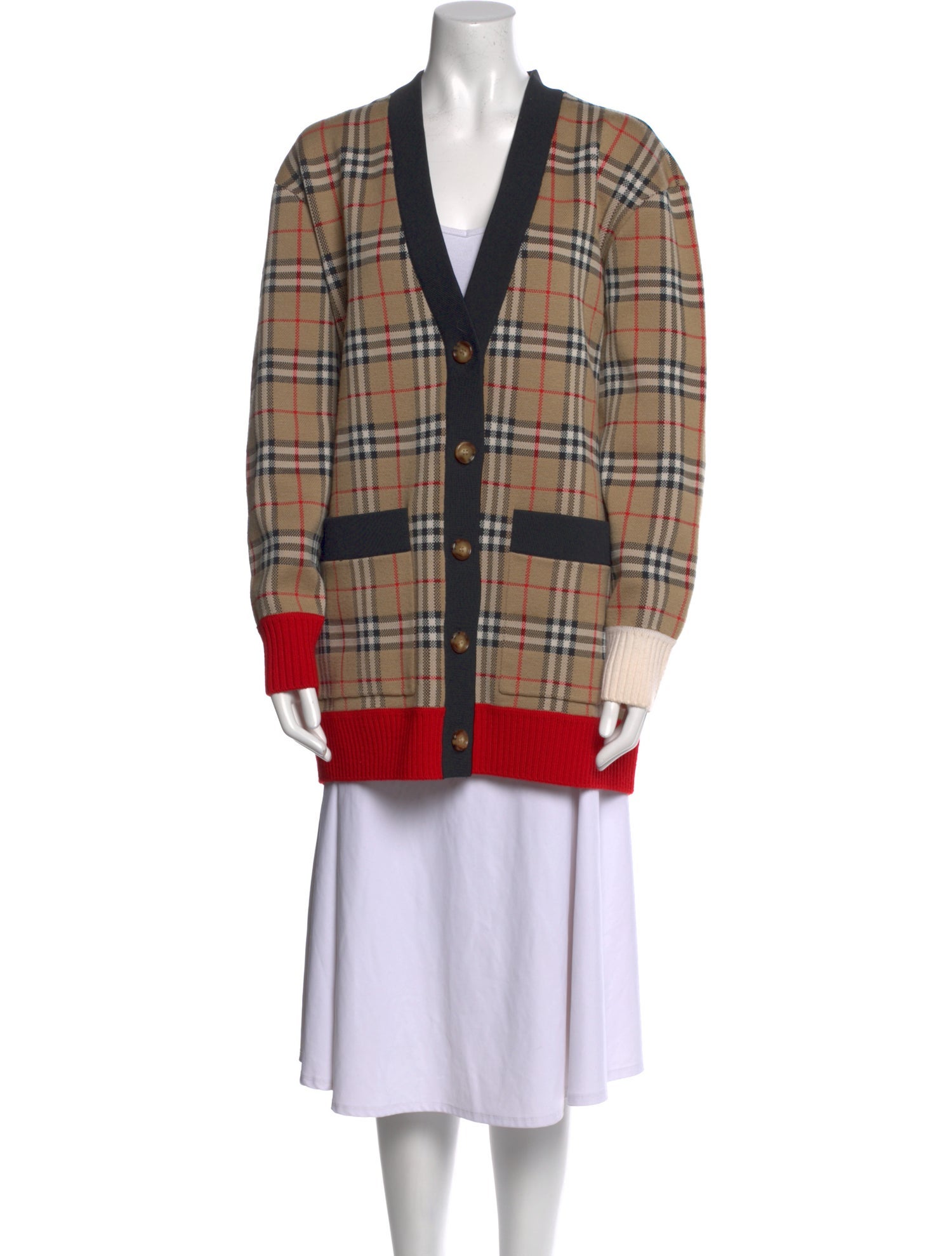 Burberry Plaid Print V-Neck Sweater