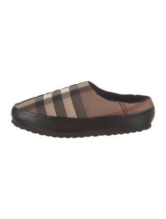 Burberry Leather Plaid Print Slippers