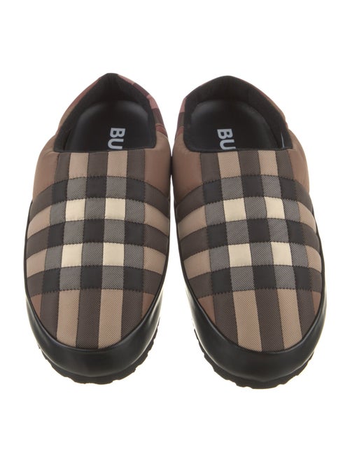 Burberry Leather Plaid Print Slippers