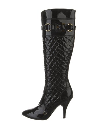 Burberry Quilted Pattern Patent Leather Boots