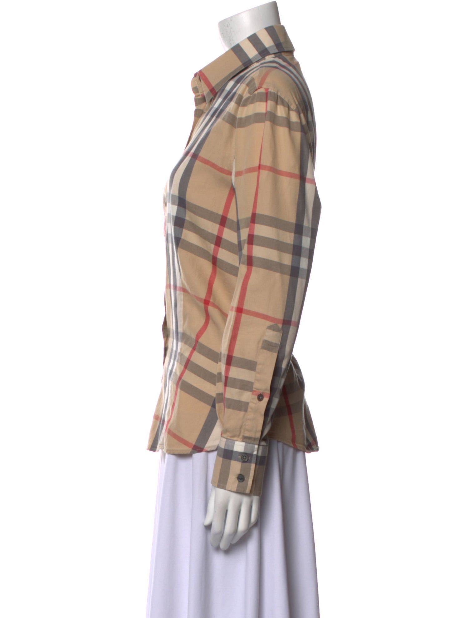 Burberry Plaid Print Long Sleeve Button-Up Top