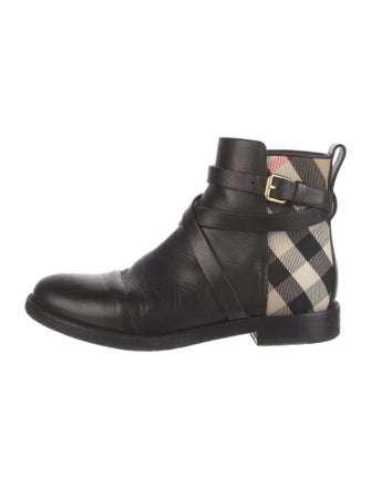 Burberry House Check Pattern Leather Chelsea Boots