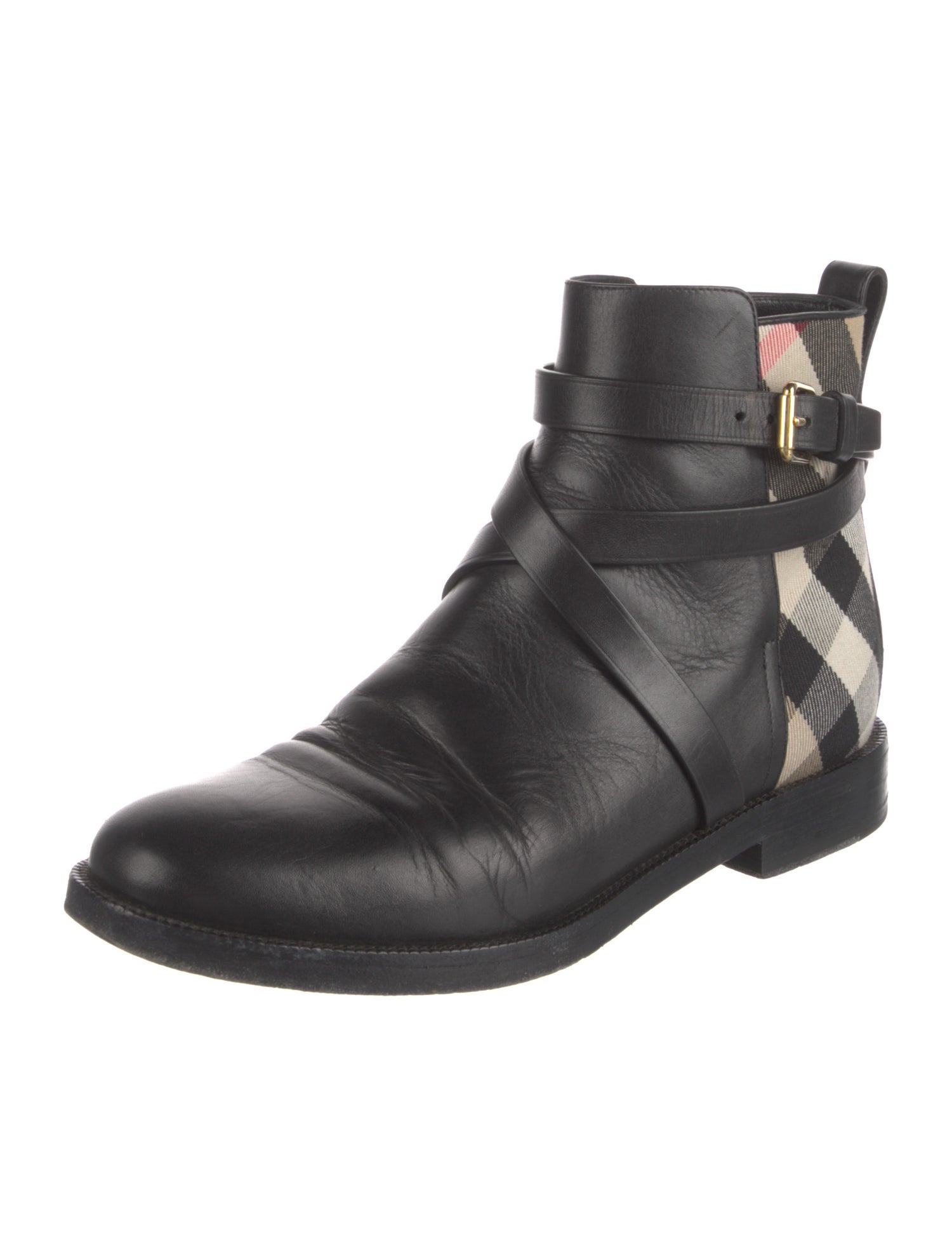 Burberry House Check Pattern Leather Chelsea Boots