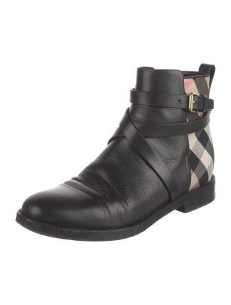 Burberry House Check Pattern Leather Chelsea Boots