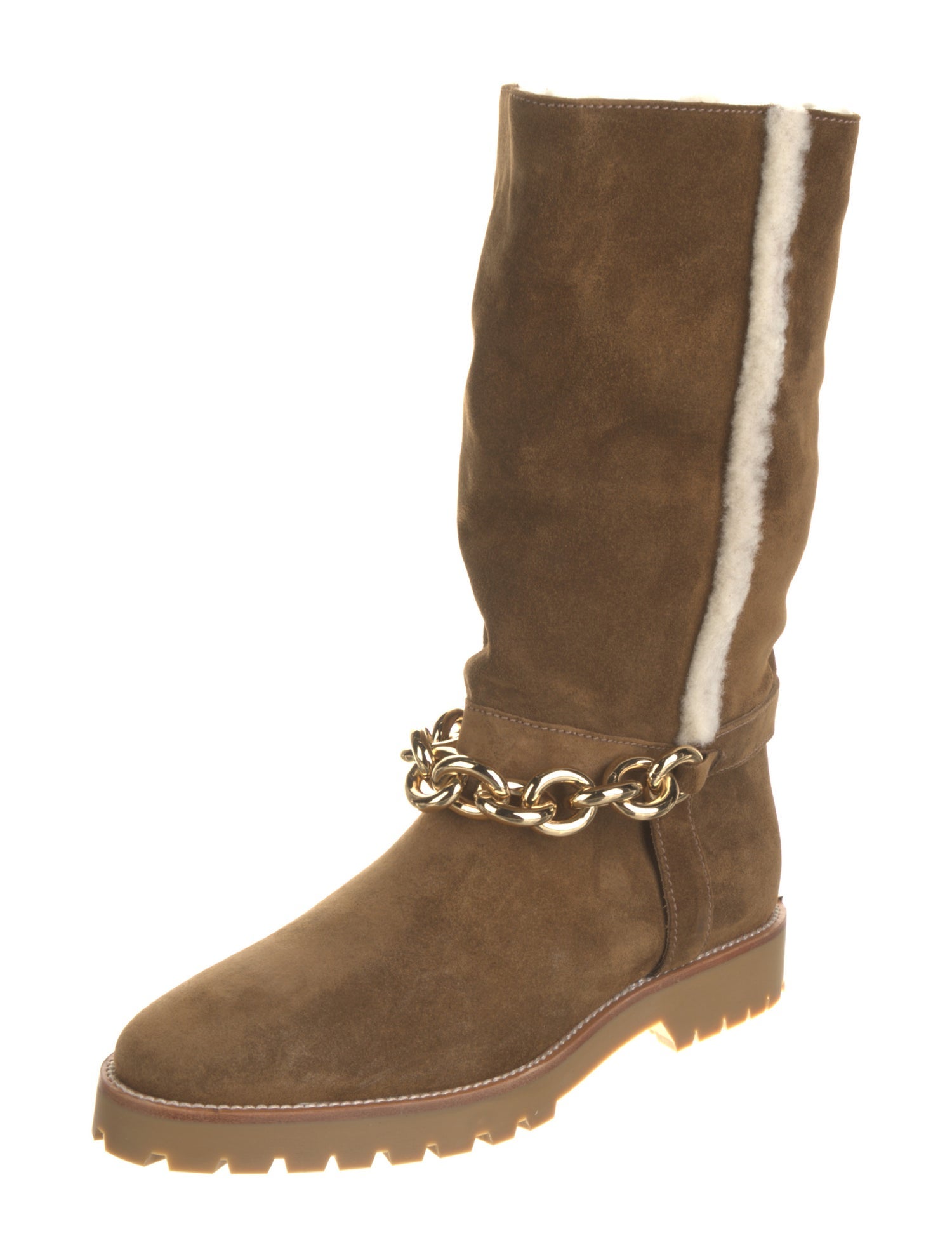 Burberry Chain-Link Accent Suede Moto Boots w/ Tags