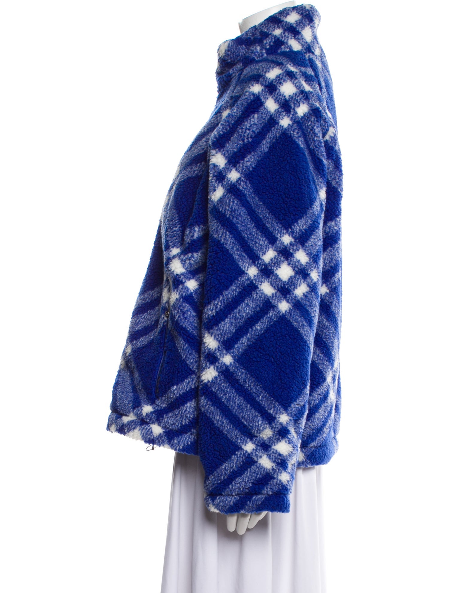 Burberry Wool Plaid Print Faux Fur Jacket