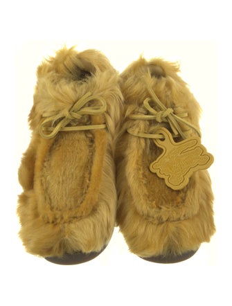 Burberry Fur Leather Trim Embellishment Lace-Up Boots