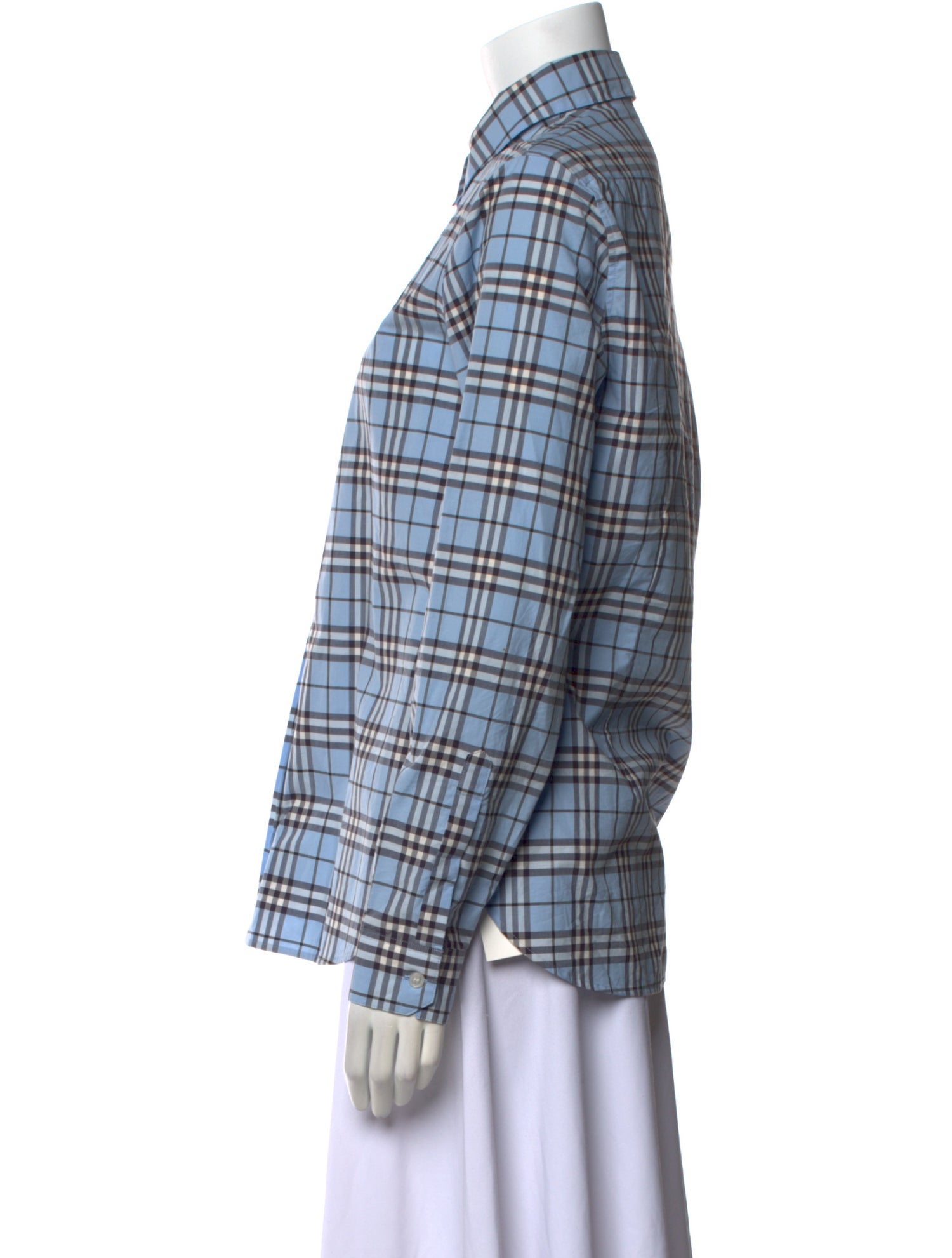 Burberry Plaid Print Long Sleeve Button-Up Top