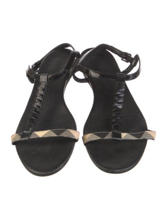 Burberry TB Monogram Patent Leather T-Strap Sandals