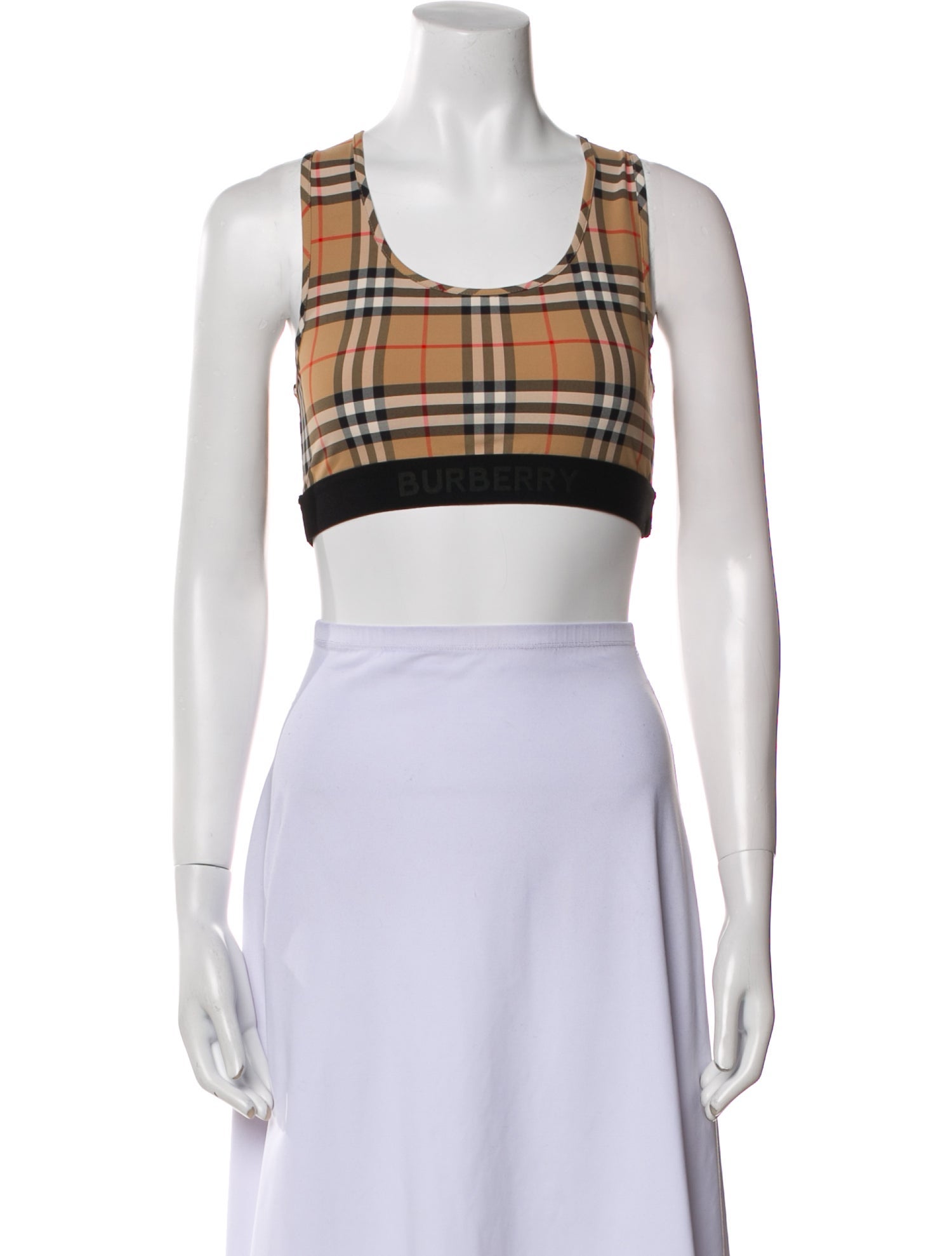 Burberry Nylon Plaid Print Crop Top