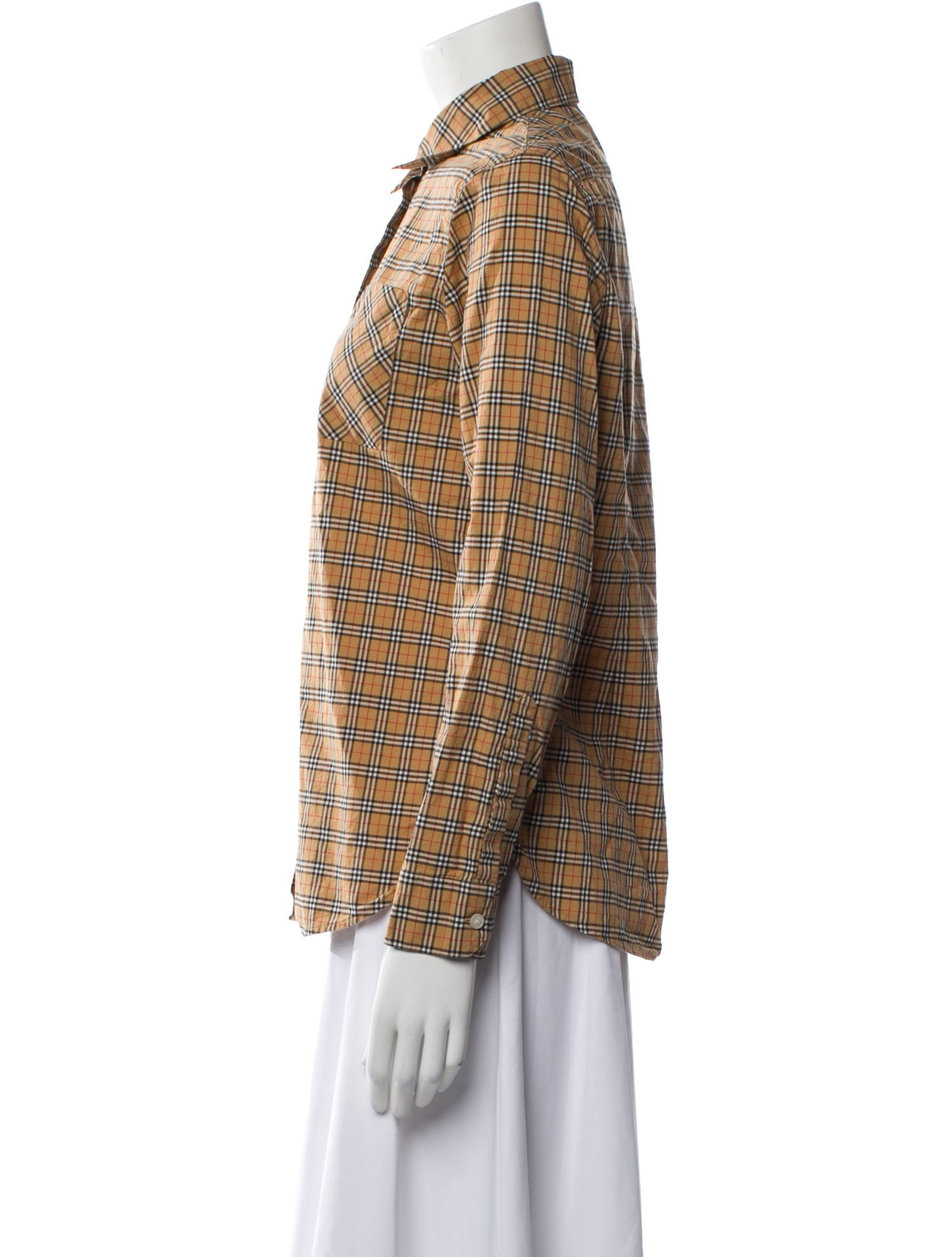 Burberry Plaid Print Long Sleeve Button-Up Top