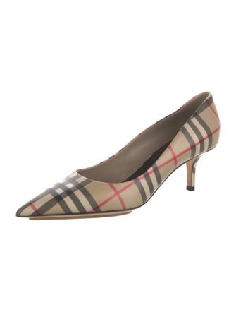Burberry Leather Plaid Print Pumps