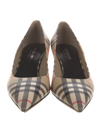Burberry Leather Plaid Print Pumps