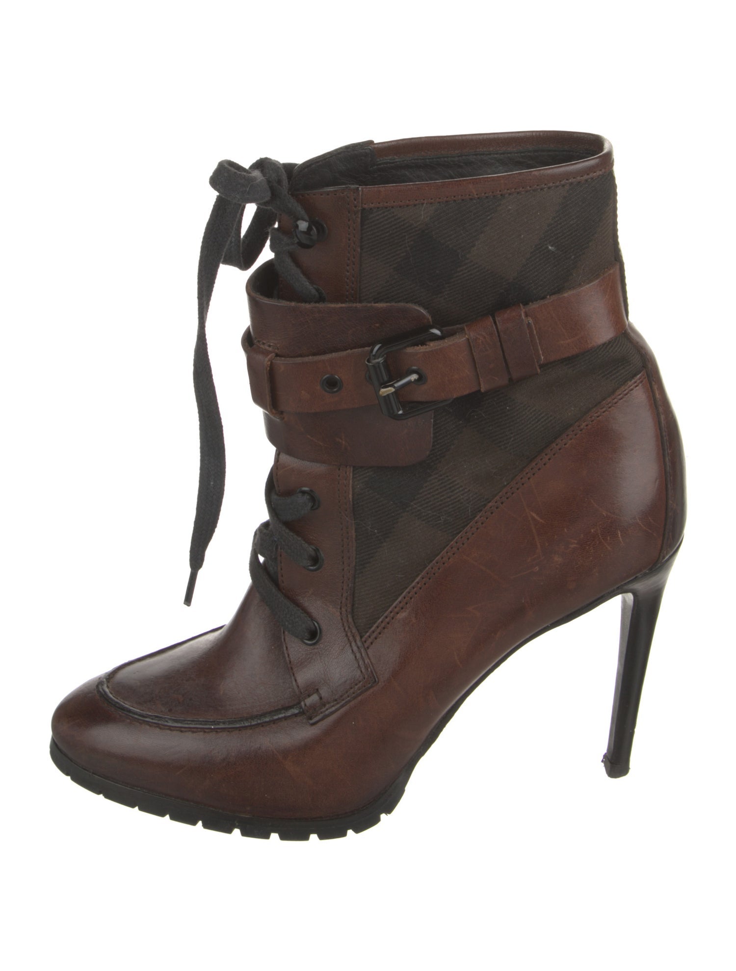 Burberry Leather Colorblock Pattern Lace-Up Boots