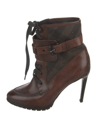 Burberry Leather Colorblock Pattern Lace-Up Boots