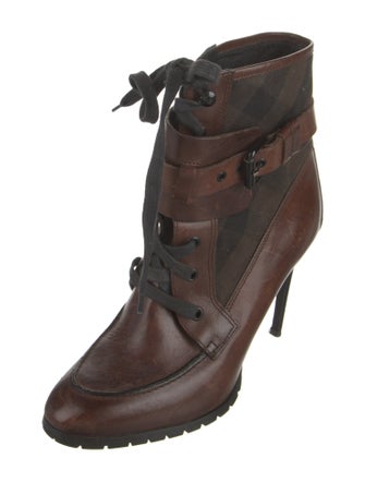 Burberry Leather Colorblock Pattern Lace-Up Boots