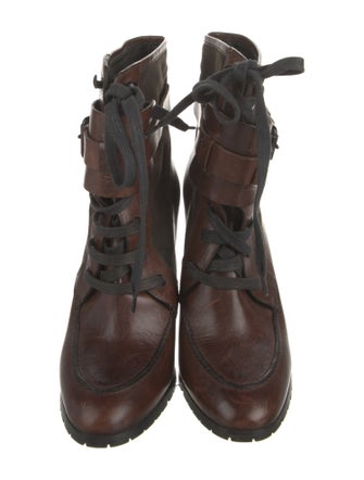 Burberry Leather Colorblock Pattern Lace-Up Boots