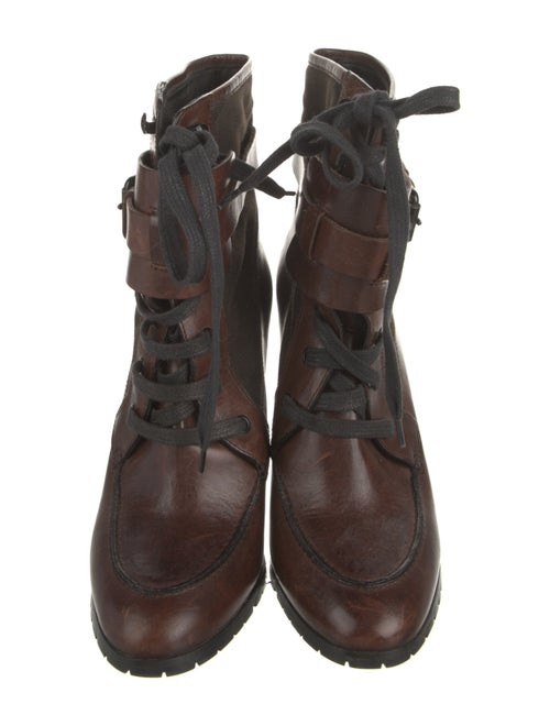 Burberry Leather Colorblock Pattern Lace-Up Boots