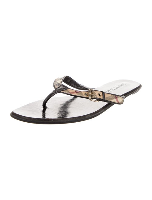 Burberry Nova Check Pattern Leather Flip Flops