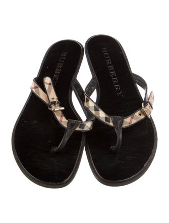 Burberry Nova Check Pattern Leather Flip Flops