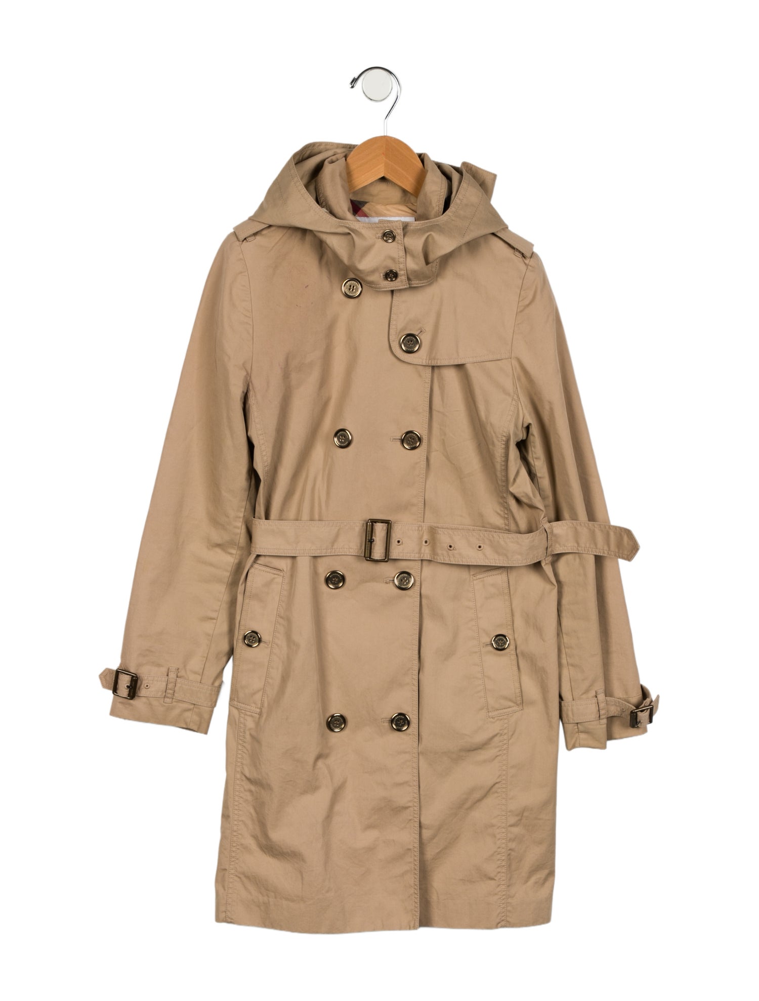 Burberry Kids' Solid Hooded Trench Coat