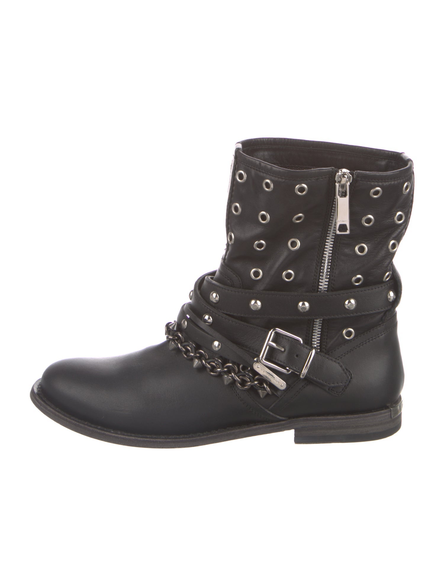 Burberry Leather Chain-Link Accents Combat Boots