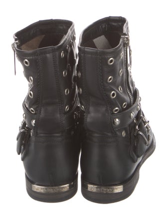 Burberry Leather Chain-Link Accents Combat Boots