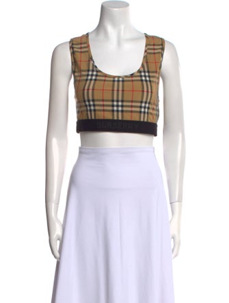 Burberry Nylon Plaid Print Crop Top
