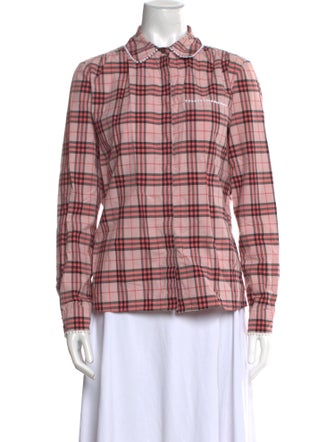 Burberry Plaid Print Long Sleeve Button-Up Top