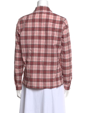 Burberry Plaid Print Long Sleeve Button-Up Top