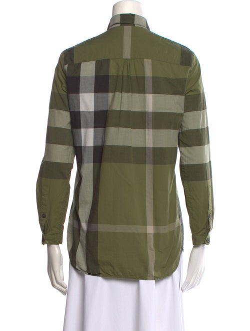 Burberry Plaid Print Three-Quarter Sleeve Button-Up Top