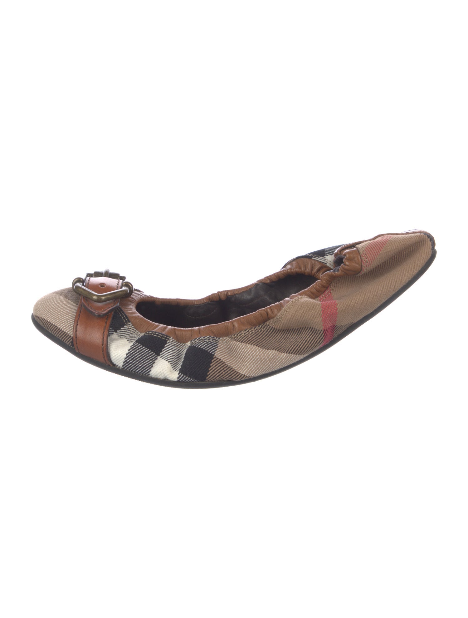 Burberry Nova Check Pattern Leather Trim Embellishment Ballet Flats