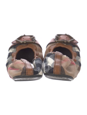Burberry Nova Check Pattern Leather Trim Embellishment Ballet Flats