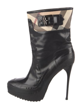 Burberry Patent Leather Plaid Print Rain Boots