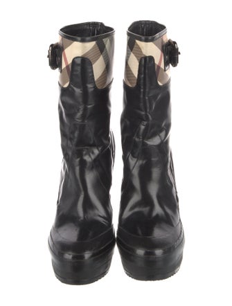 Burberry Patent Leather Plaid Print Rain Boots