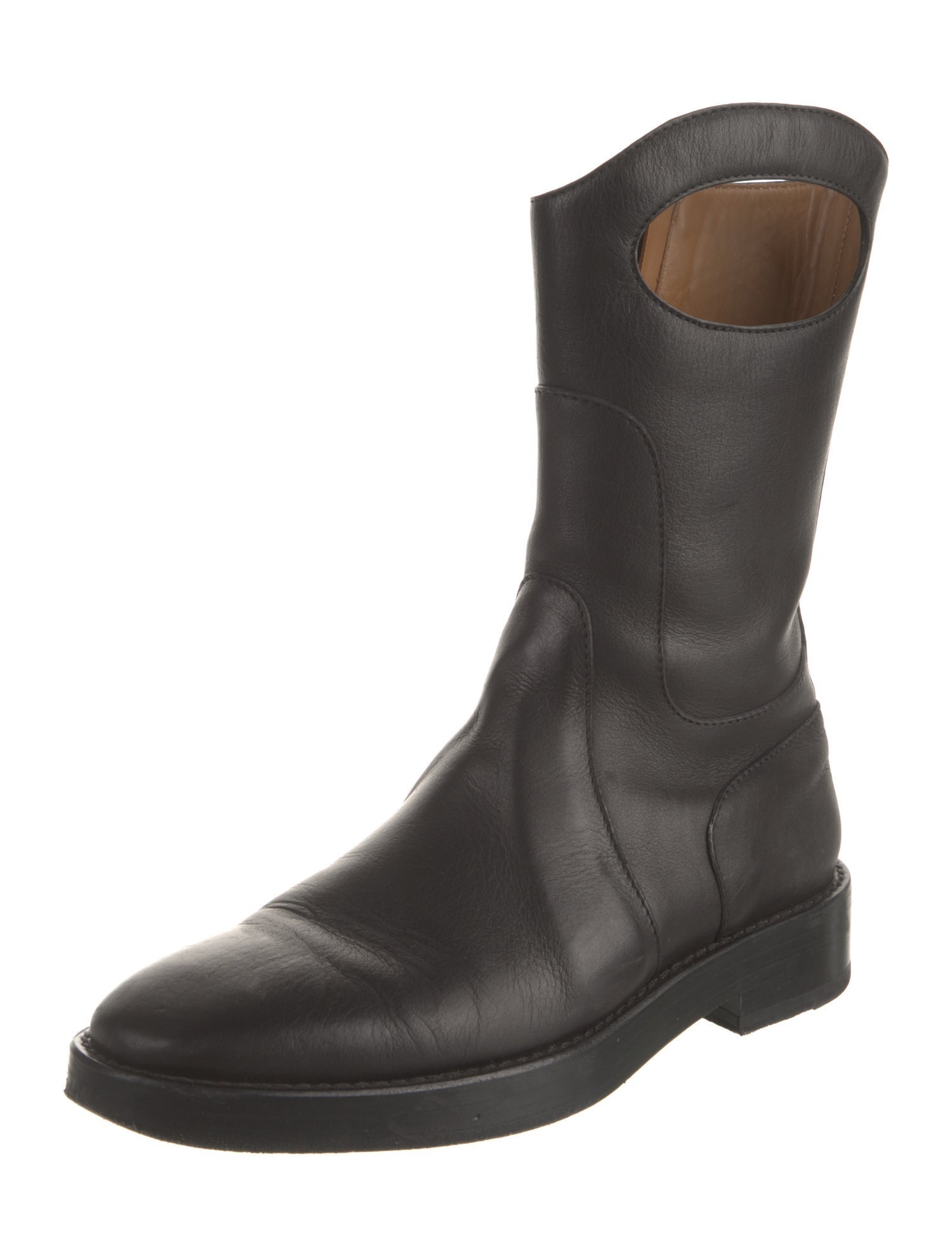 Burberry Leather Cutout Accent Rain Boots
