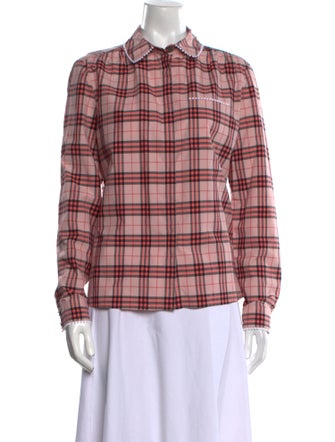 Burberry Plaid Print Long Sleeve Button-Up Top