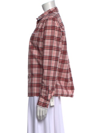 Burberry Plaid Print Long Sleeve Button-Up Top