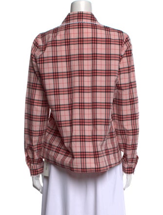 Burberry Plaid Print Long Sleeve Button-Up Top