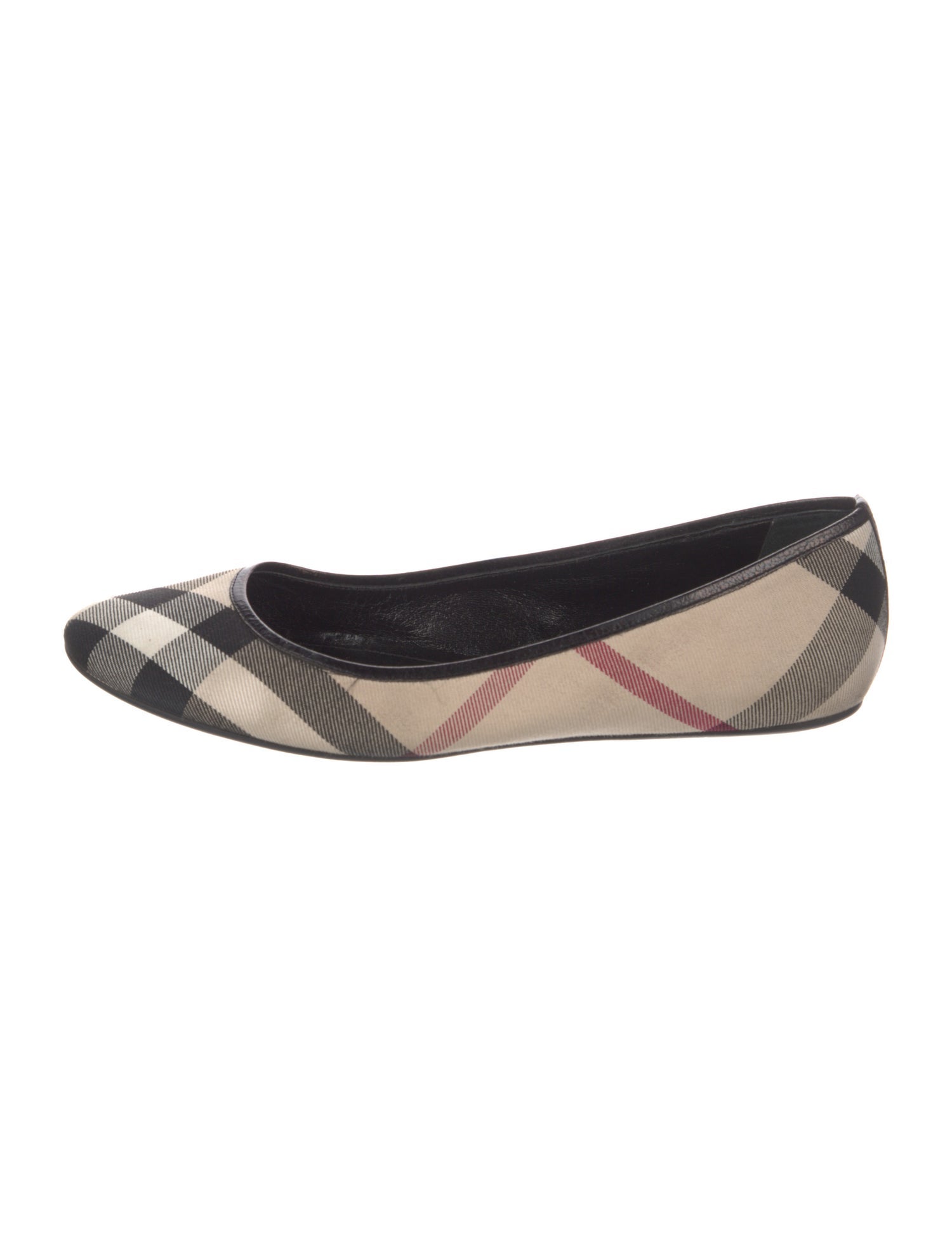 Burberry Prorsum Nova Check Pattern Leather Trim Embellishment Flats