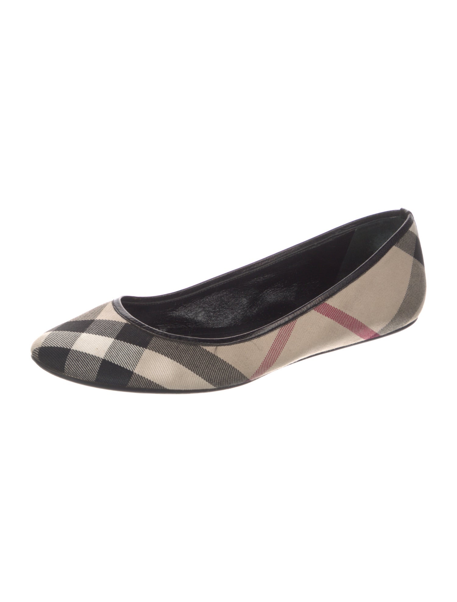 Burberry Prorsum Nova Check Pattern Leather Trim Embellishment Flats