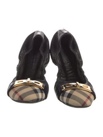 Burberry Nova Check Pattern Leather Ballet Flats