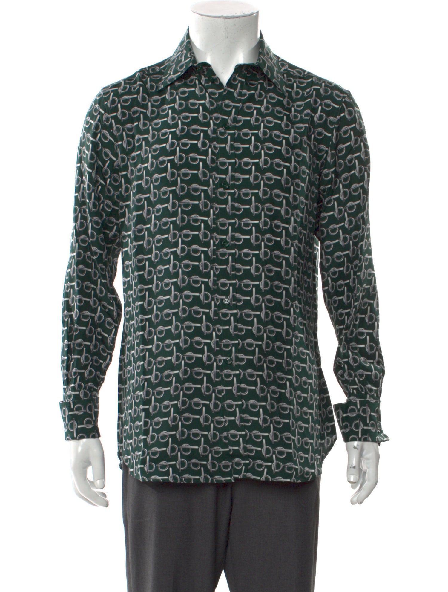 Burberry Silk Graphic Print Denim Shirt w/ Tags