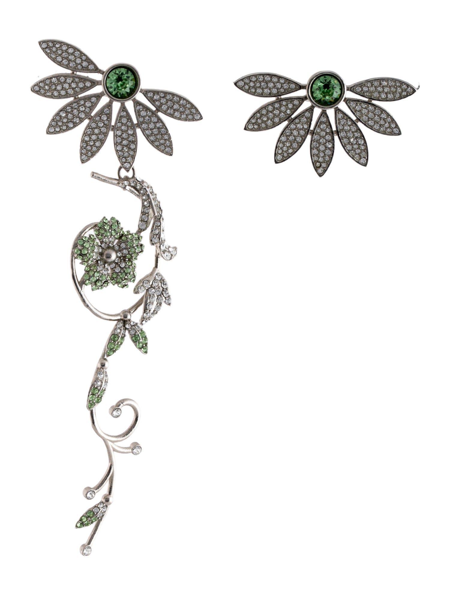 Burberry Crystal Asymmetrical Half Daisy Drop Earrings